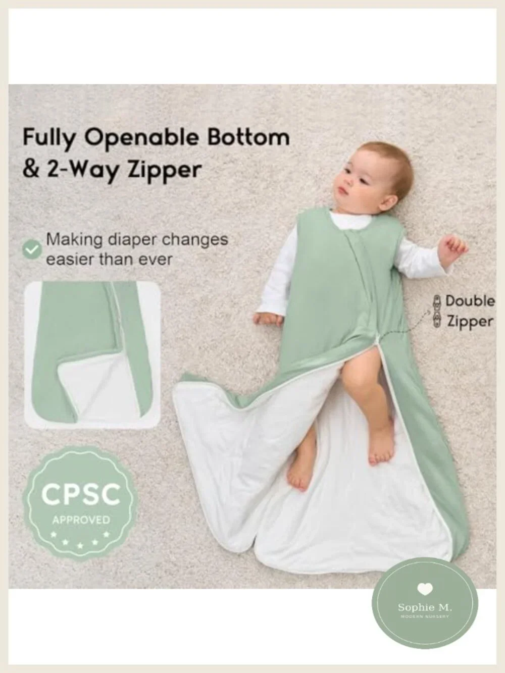 Rayon from Bamboo Baby Sleep Sack 1.0 Tog 2-Way Zipper Sleeveless